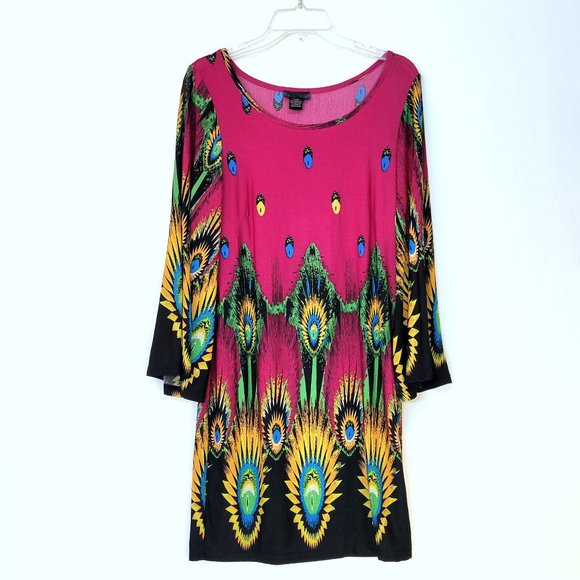 mandee Dresses Mandee Boho Mod Fushia Peacock Feather Dress Poshmark